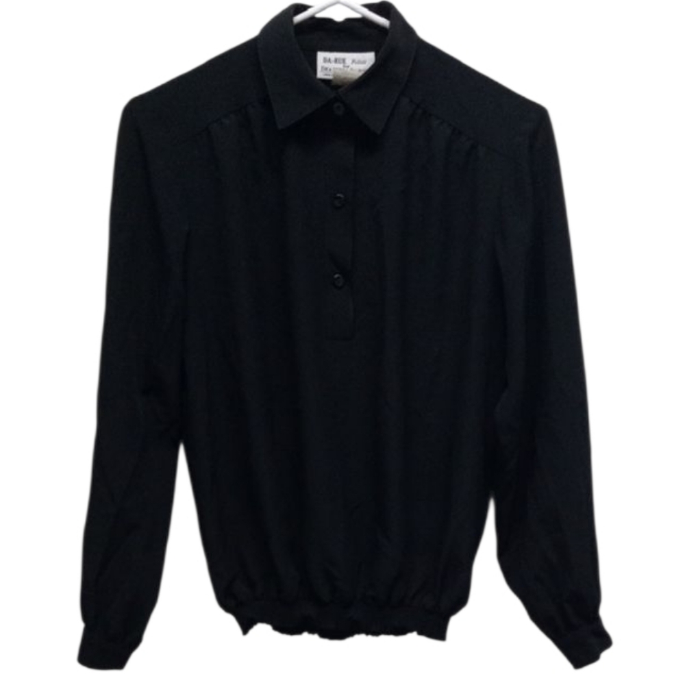 Da-rue Petite For Drapers&Damons Vintage Collar Black Long Sleeve Blouse